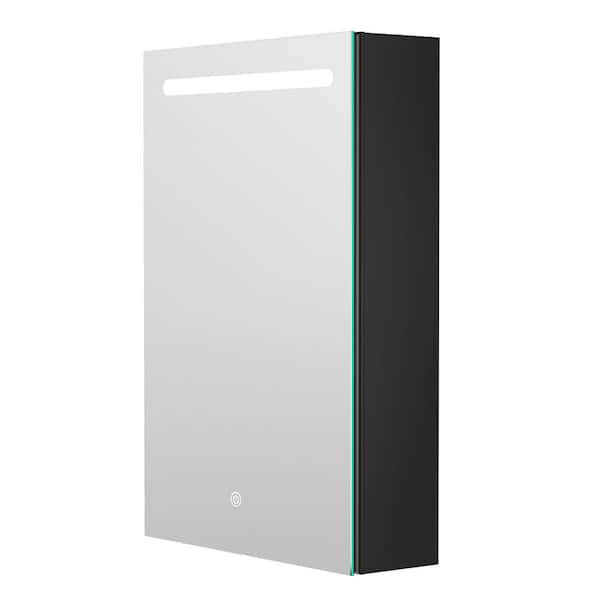 FORCLOVER 20 in. W x 30 in. H Rectangular Black Aluminum Surface Mount Medicine Cabinet with Mirror Left Open