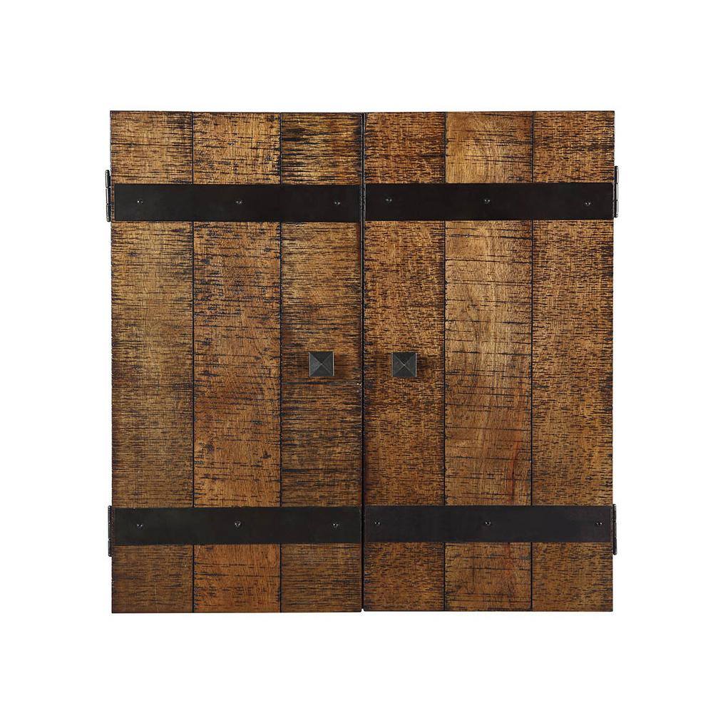 Rustic Oak Solid Wood Dartboard Cabinet Set with Bristle Board