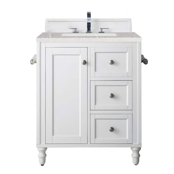 James Martin Vanities Copper Cove Encore 30 in. W x 23.5 in. D x 36.2 in. H Single Bath Vanity in Bright White with Eternal Serena Quartz Top