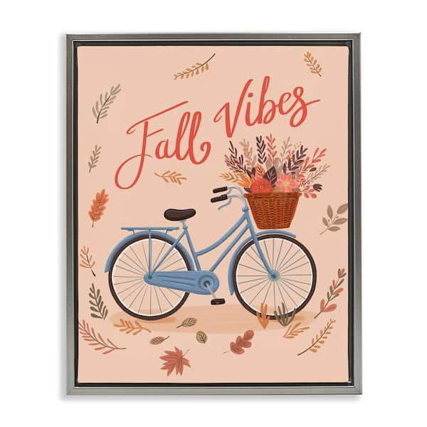 Stupell Industries Fall Vibes Bicycle by Nancy McKenzie Gray Floater Frame Typography Graphic Art Print 21 in. x 17 in.