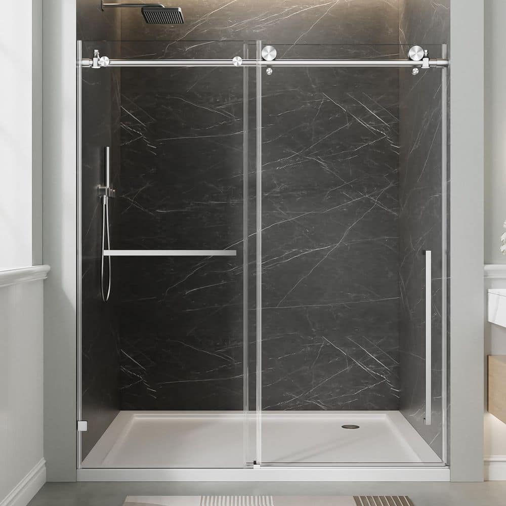 56-60 in. W x 78 in. H Sliding Frameless Shower Door in Brushed Nickel Finish with 3/8 in. Clear Tempered Glass price history on PriceWatchPro
