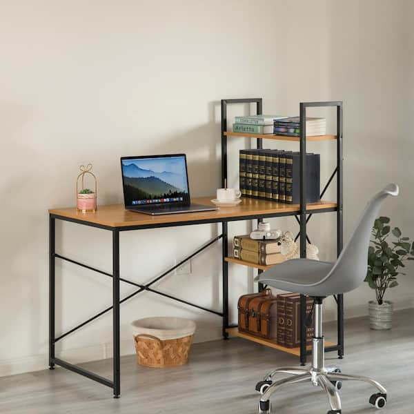 wood and metal home office desk