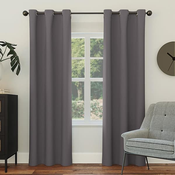 Gavin Energy Saving Charcoal Gray Layered 40 in. W x 108 in. L Grommet Blackout Curtain (Single Panel)
