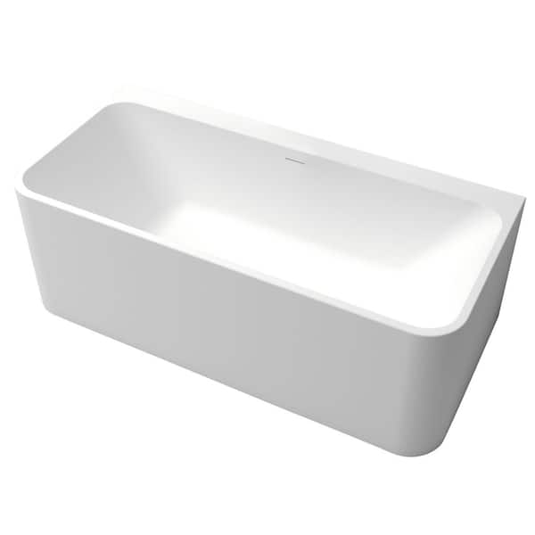 63 in. x 30 in. Freestanding Solid Surface Soaking Bathtub in White