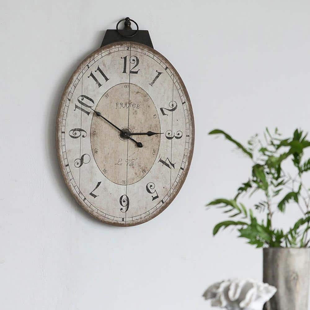 Oversized Antique White Oval Wooden Wall Clock