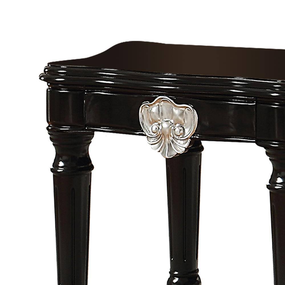 Black Carved Motif Square Wood End Table