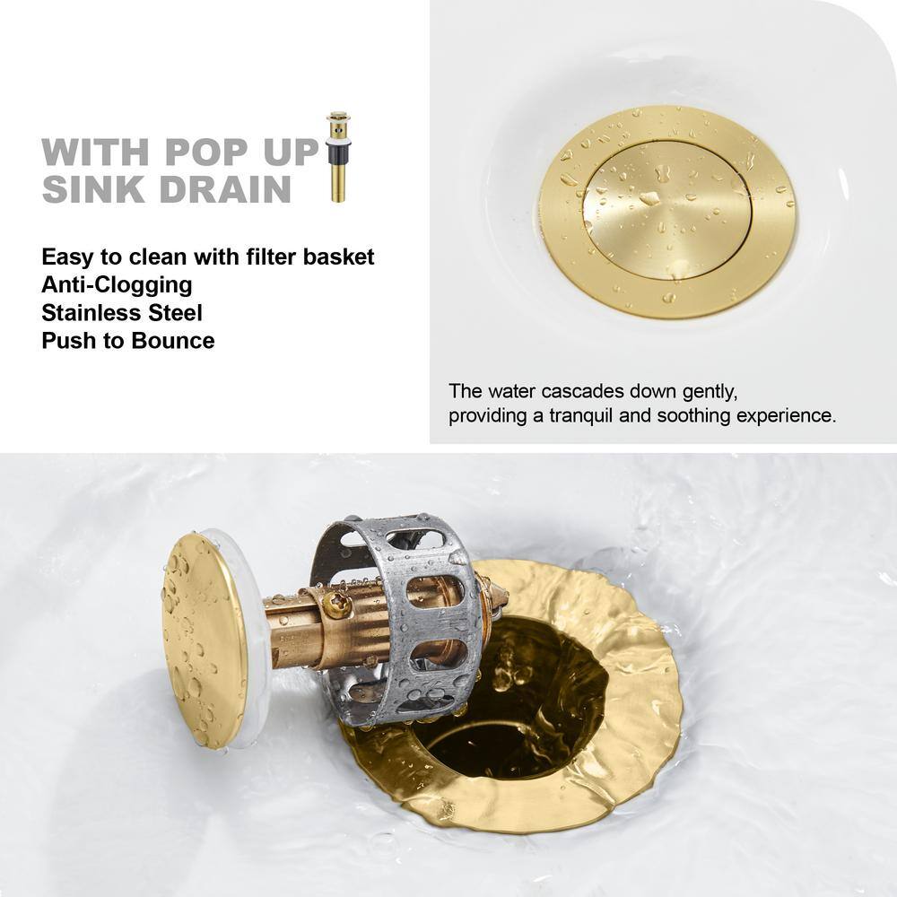 Brushed Gold 4-Inch Centerset Waterfall Bathroom Faucet with Drain Kit