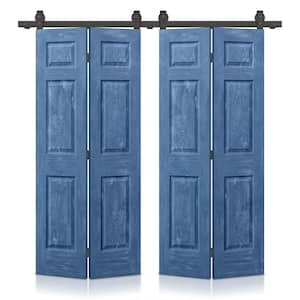 60 in. x 84 in. Vintage Blue Stain 6Panel MDF Hollow Core Composite Double Bi-Fold Barn Doors with Sliding Hardware Kit