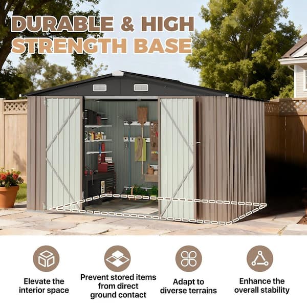 Sizzim Brown 8 ft. W x 5.3 ft. D Metal Shed with Subfloor Channels