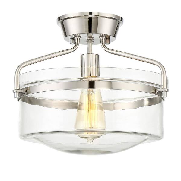 Savoy House Meridian 13.25 in. W x 11 in. H 1-Light Polished Nickel Semi-Flush Mount Ceiling Light with Clear Glass Shade