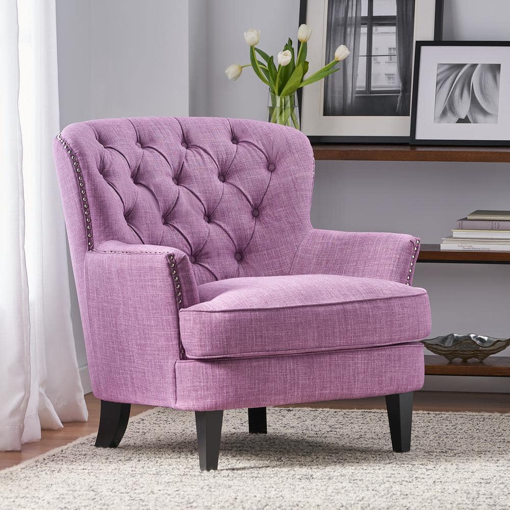 Noble House Tafton Light Purple Fabric Club Chair with Tufted Cushions ...