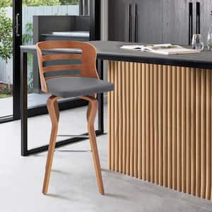 Charlie 29 in. Gray Low Back Wood Bar Stool with Faux Leather Seat