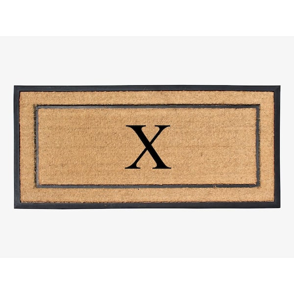 A1 Home Collections A1HC Heavy Duty Frame Molded Double Door Mat Black/Beige 24 in. x 48 in. Rubber and Coir Monogrammed X Door Mat