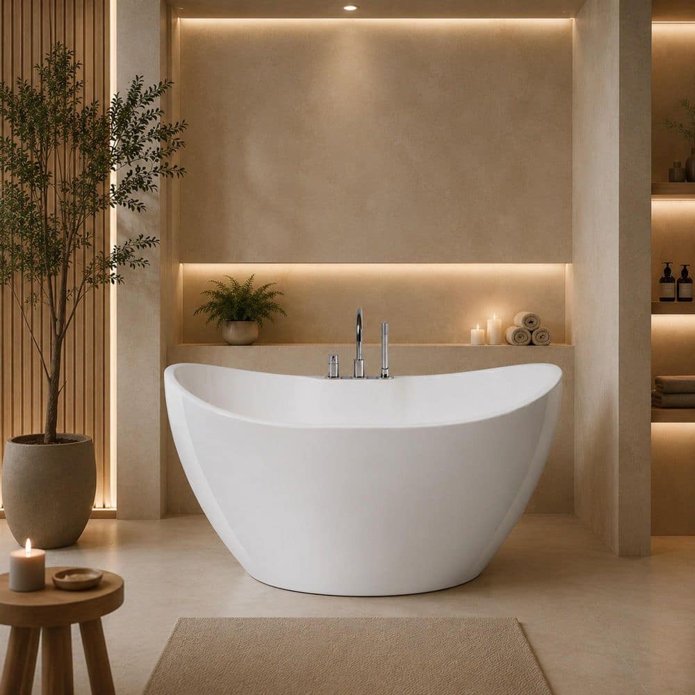 A&E Turin 55-1/8 in. Acrylic Flatbottom Freestanding Bathtub in