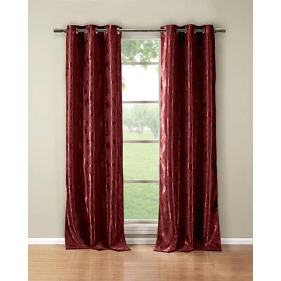 Wine Floral Thermal Blackout Curtain - 36 in. W x 84 in. L (Set of 2)