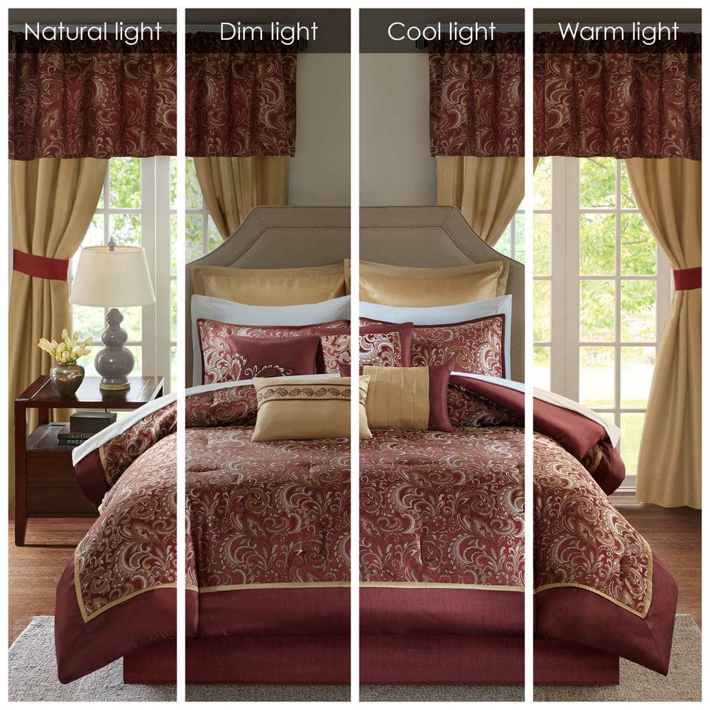King Red Microfiber Floral Motif 24-Piece Bedding Set