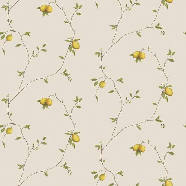 Unbranded Cream/Yellow/Green Kitchen Recipes Lemon Vine Trail Wallpaper