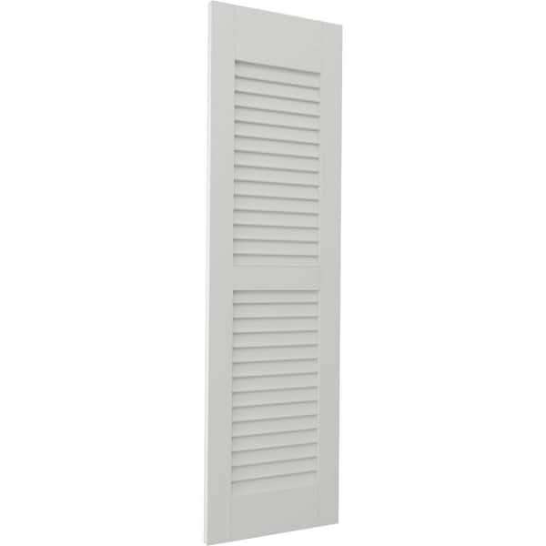 Ekena Millwork 18 in. W x 72 in. H Americraft 2-Equal Louver Exterior Real Wood Shutters Pair in Hailstorm Gray