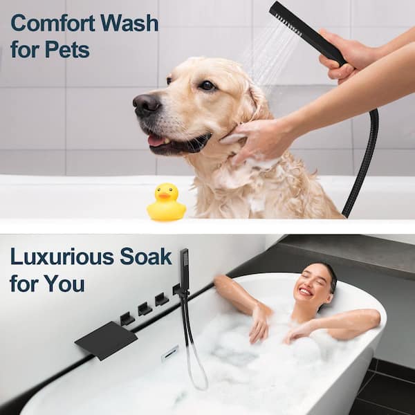 ClassicRain Wide Waterfall Triple Handle 2-Spray Tub and Shower Faucet 3.2 GPM in. Matte Black Valve Included