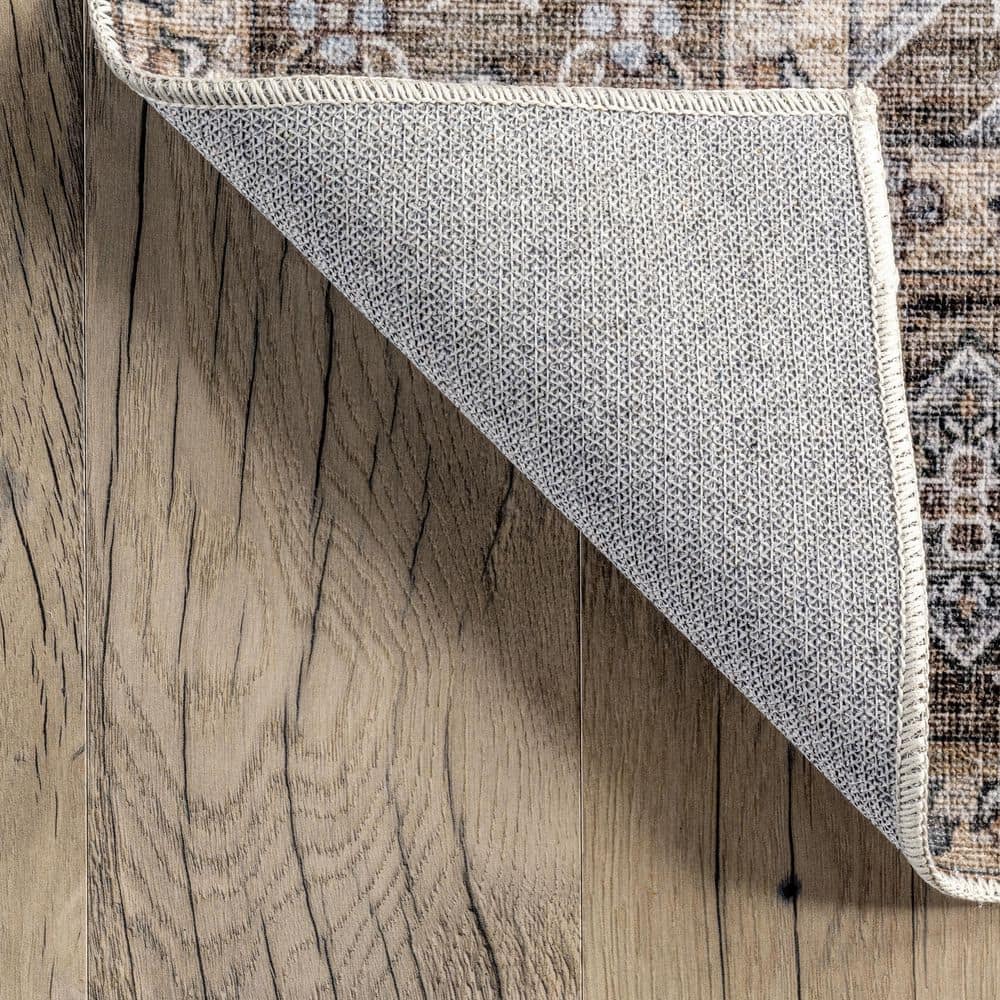 Devin Light Brown Synthetic Medallion 6' x 9' Washable Area Rug