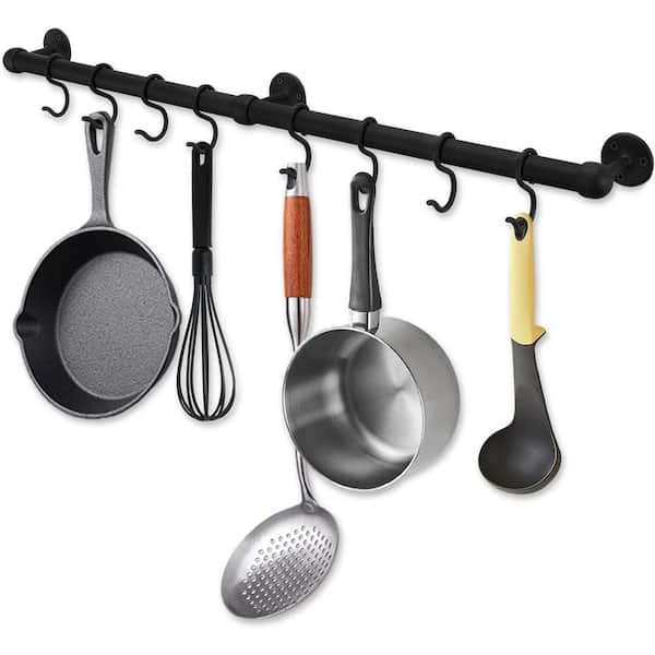 PRIMEPLUS 23 in. Matte Black Hanging Wall Mounted Pot Rack with 14-Hooks