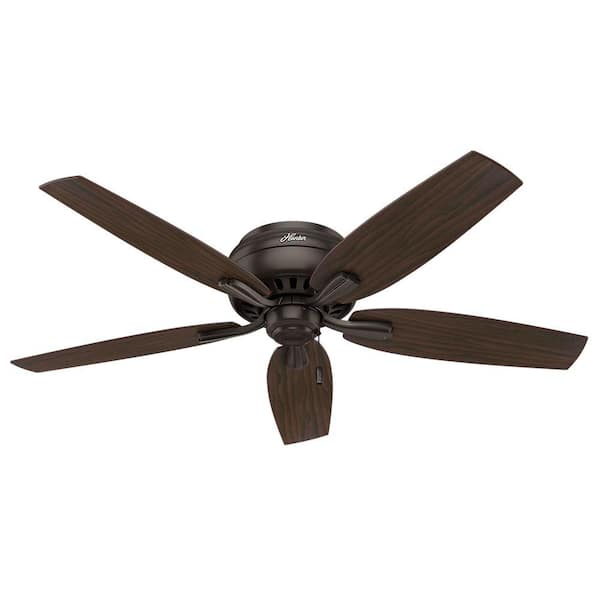 Hunter Newsome 52 Low Profile Ceiling Fan with Cased White Bowl Light Kit - Brushed Nickel - Medium Walnut/Dark Walnut Blades