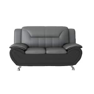 Sanuel 61.3 in. Multi-Colored Gray/Black Faux Leather 2-Seater Loveseat with Pillow Top Arm
