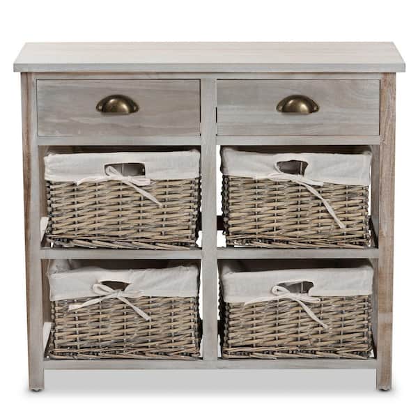 Baxton Studio Vella White and Grey Storage Cabinet with 2-Drawers