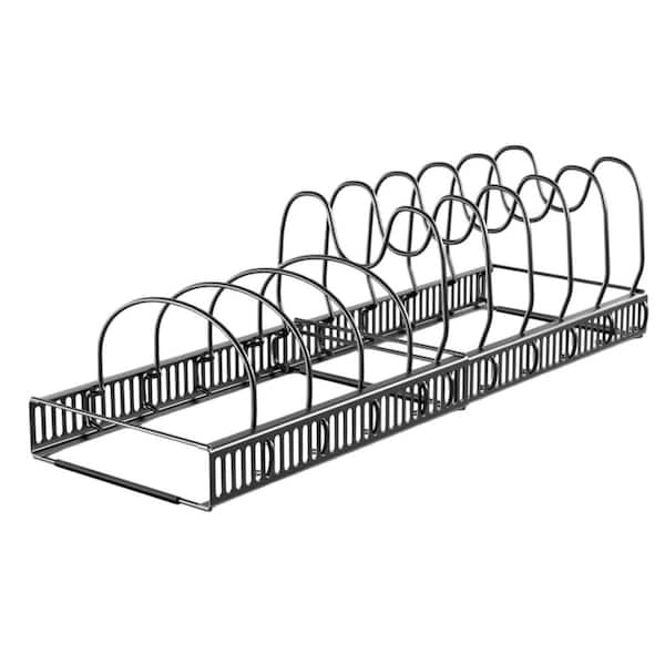 Black Expandable Rack Pot Rack for Under Cabinet with 10 Adjustable Dividers for Pots, Pans, Bakeware