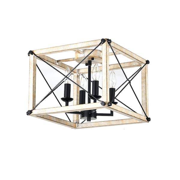CIPACHO 14.6 in. 4-Light Beige Brown Metal Flush Mount Ceiling Light