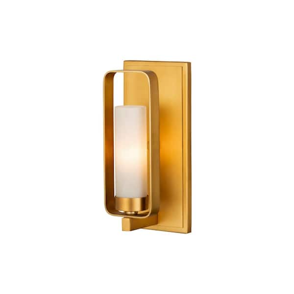 Unbranded Aideen 4.5 in. 1-Light Tawny Brass Wall Sconce Light with Matte Opal Glass Shade with No Bulb(s) Included