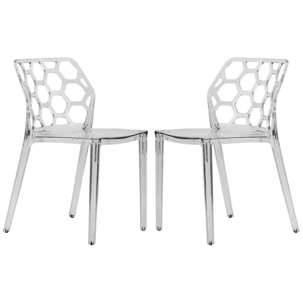 Leisuremod Dynamic Plastic Modern Honeycomb Design Kitchen & Dining Side Chair Set of 2 Clear