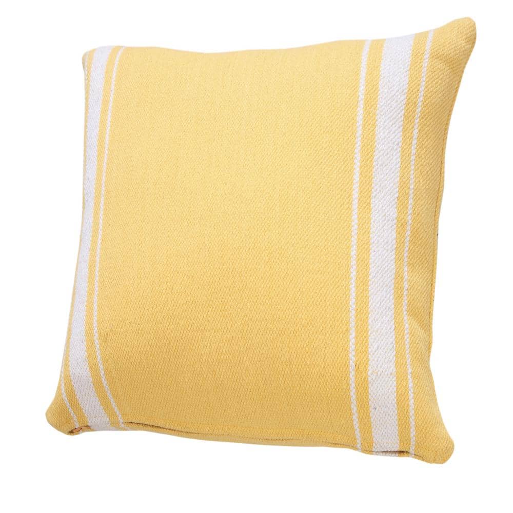 Yellow and White Cotton Striped 20" Square Throw Pillow