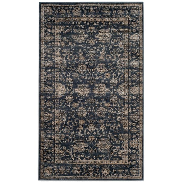 SAFAVIEH Vintage Dark Blue/Cream Doormat 3 ft. x 5 ft. Border Area Rug
