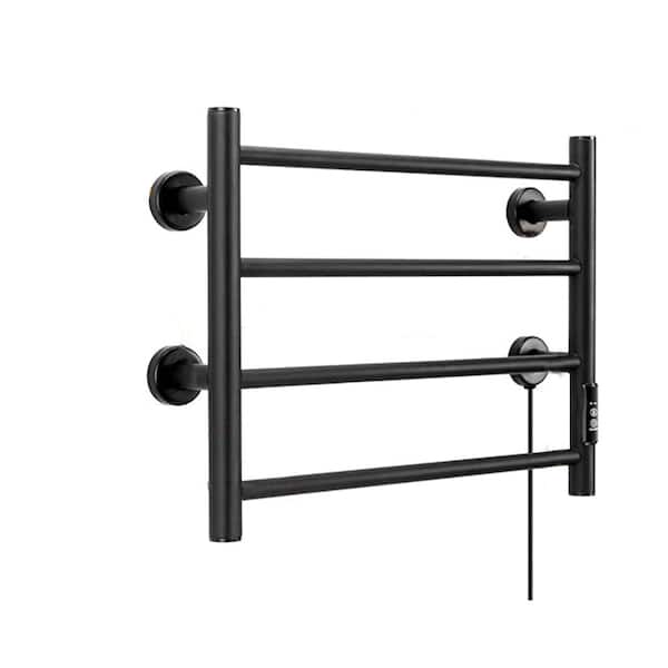 Unbranded 4-Bar Wall-Mounted Towel Rack Heated in Matte Black with Timer