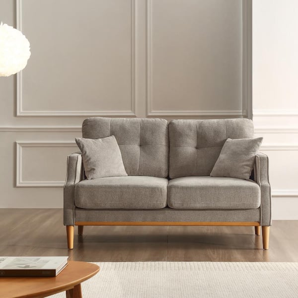 Noble House Crassa 56.7 in. Tufted Sofa Loveseat, Spillproof Fabric, with USB Charger, Light Gray