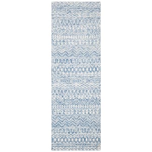 Micro-Loop Blue/Ivory 2 ft. x 11 ft. Distressed Tribal Runner Rug