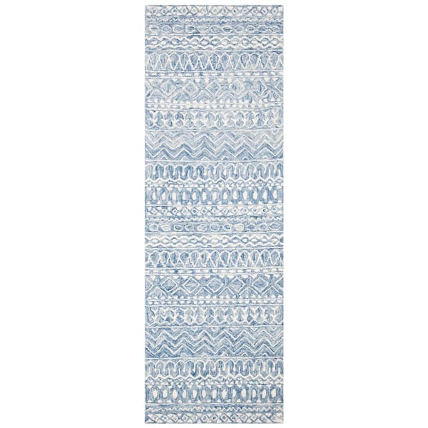 SAFAVIEH Micro-Loop Blue/Ivory 2 ft. x 7 ft. Distressed Tribal Runner Rug