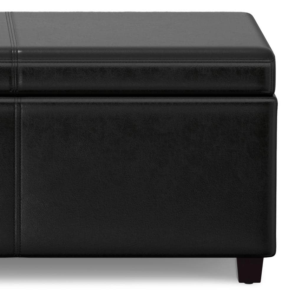 Midnight Black Faux Leather Extra Large Storage Ottoman Bench