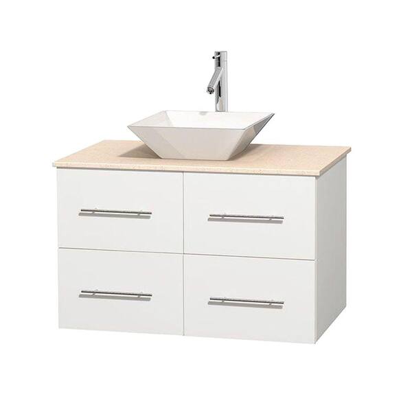 Wyndham Collection Centra 36 in. Vanity in White with Marble Vanity Top in Ivory and Porcelain Sink
