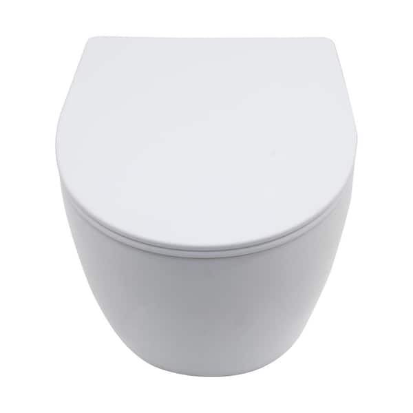 WELLFOR HT1 7 in. Wall Hung Elongated Toilet Bowl Only in White with Soft Closing Seat