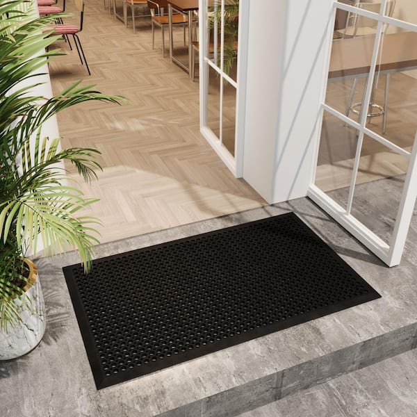 Heavy Duty 24 in.x 36 in. Anti-Fatigue Non-Slip Commercial/Residential Indoor/Outdoor Rubber Mat w/ Drainage Holes,Black