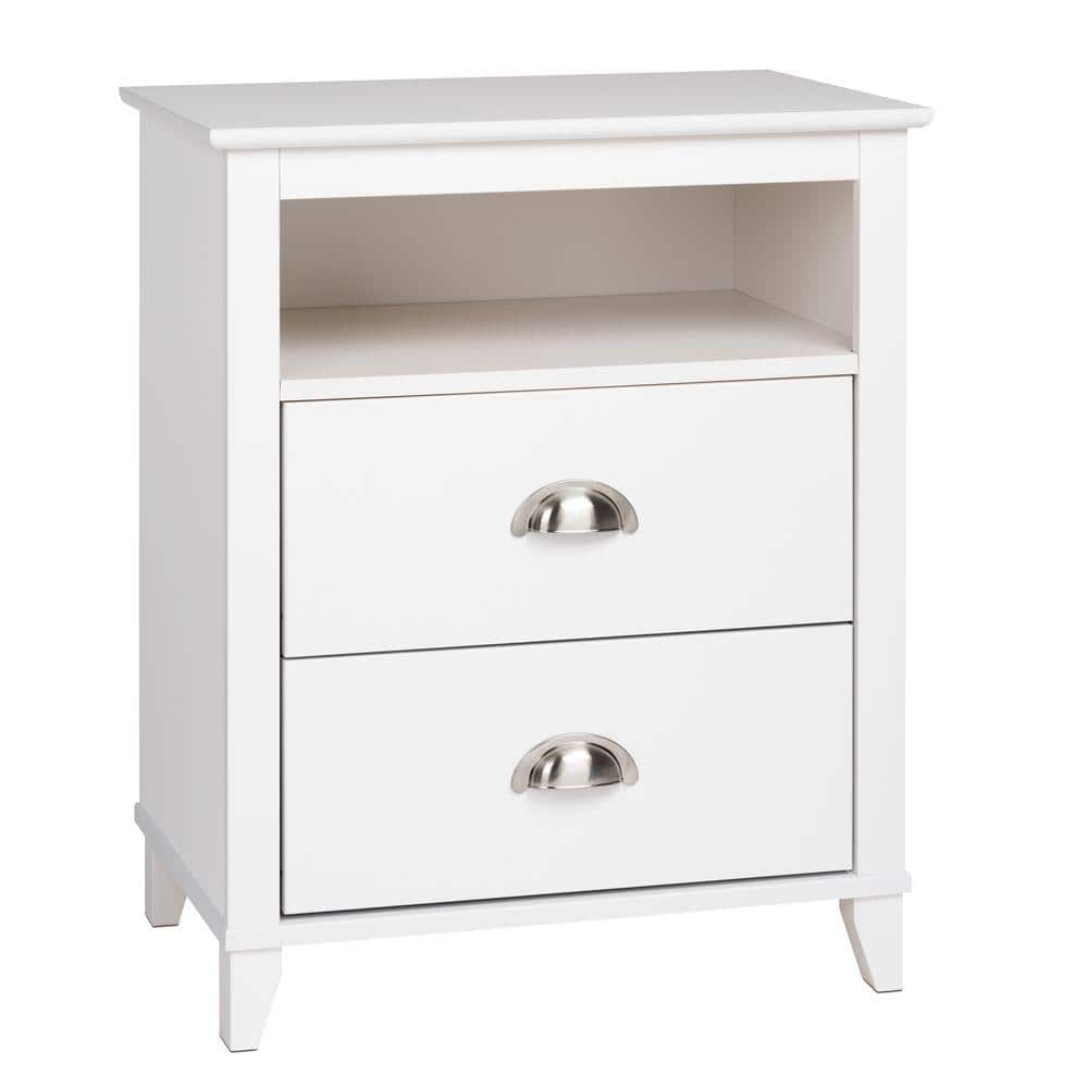 White Tall 2-Drawer Nightstand with Open Cubby