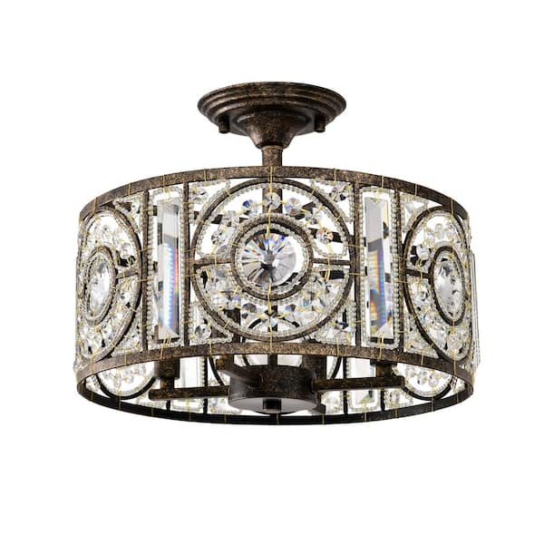 Warehouse of Tiffany Sigyn 14.1 in. 4-Light Indoor Antique Bronze Finish Semi-Flush Mount Ceiling Light with Light Kit