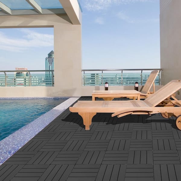 Tidoin Outdoor 1 ft. x 1 ft. Composite Interlocking Tile Deck Tile in Light Gray(44 Per Box)