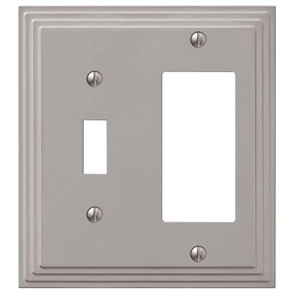 Hampton Bay Tiered 2 Gang 1-Toggle and 1-Rocker Metal Wall Plate - Satin Nickel