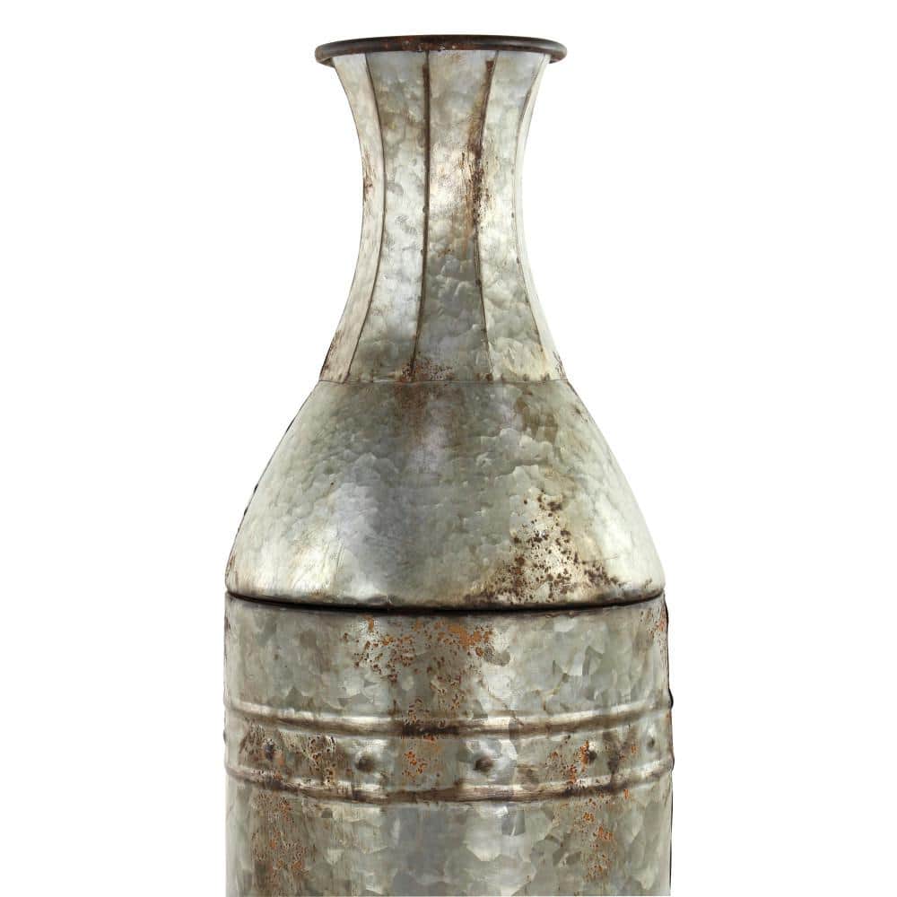 Galvanized Metal Cylinder Floor Vases, Set of 3, Farmhouse Decor