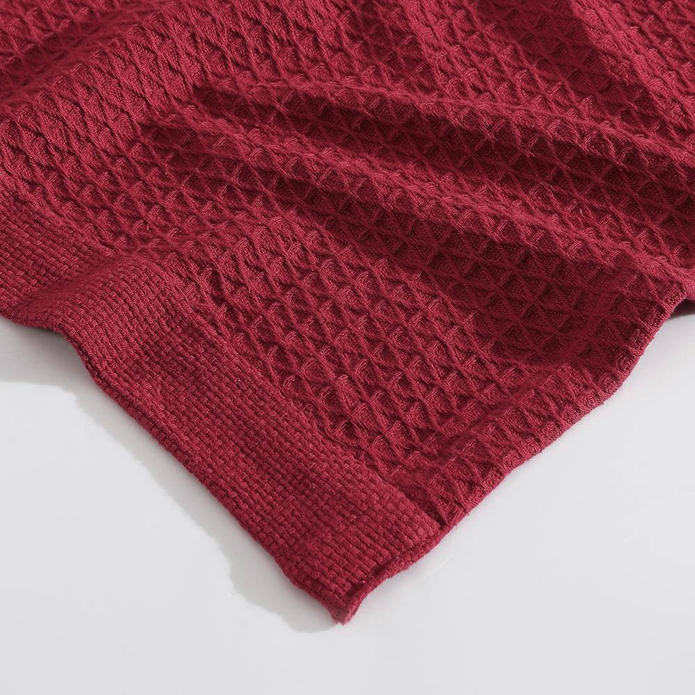 Baird Red Cotton Full Knitted Blanket with Textured Accent