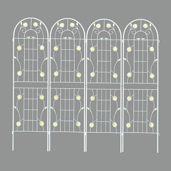 Jushua 71 in. Metal Garden Trellis, Outdoor Flower Support, Rustproof Trellis for Climbing Plants, Cream White (4-Pack)