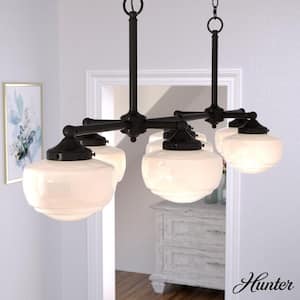 Saddle Creek 7-Light Noble Bronze Schoolhouse Chandelier with Cased White Glass Shades